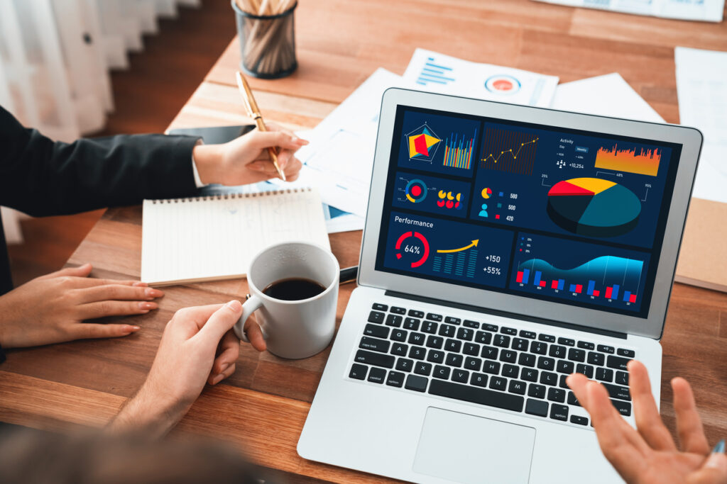 Financial data analysis dashboard display on laptop screen